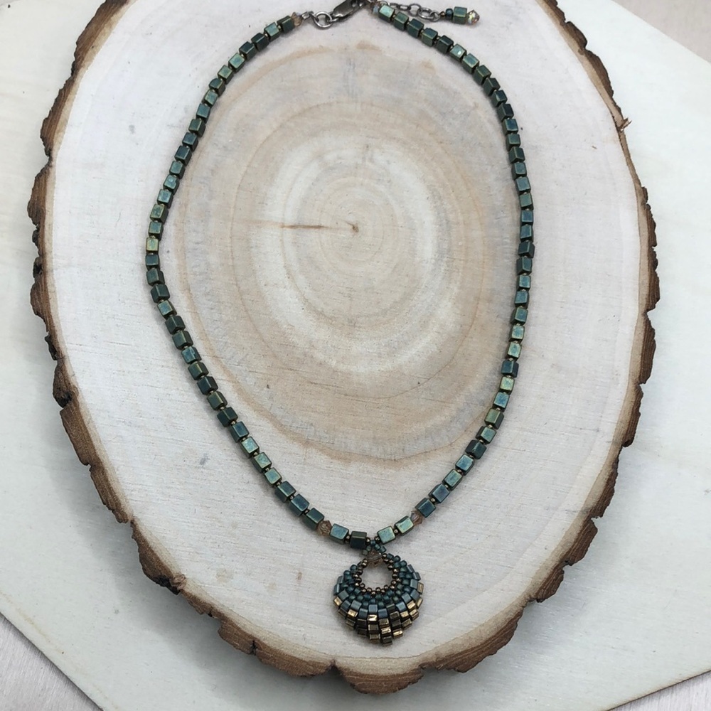 Wendy Seaward Beadweaving Small Patina Basket Necklace Sterling Silver Clasp 925